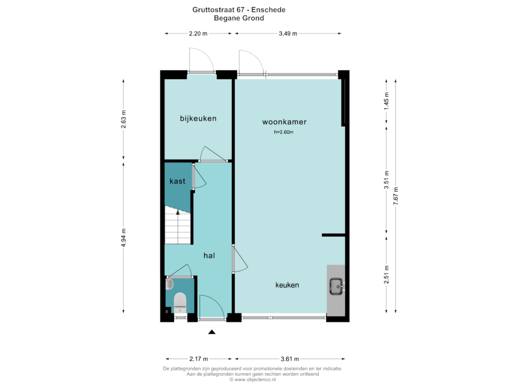 Bekijk plattegrond van BEGANE GROND van Gruttostraat 67