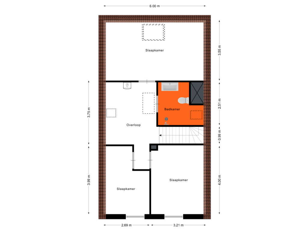 View floorplan of 1e verdieping of Gastenhuis 16