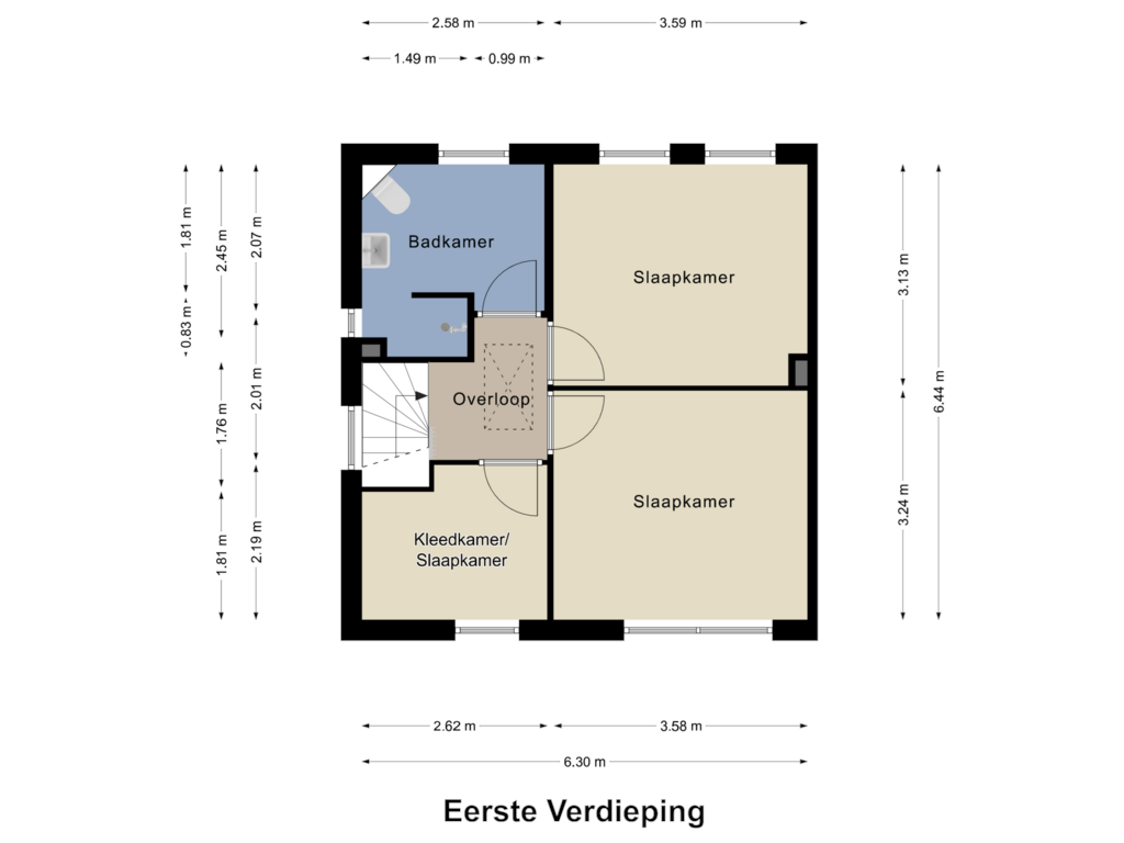 View floorplan of Eerste Verdieping of Kampstraat 34