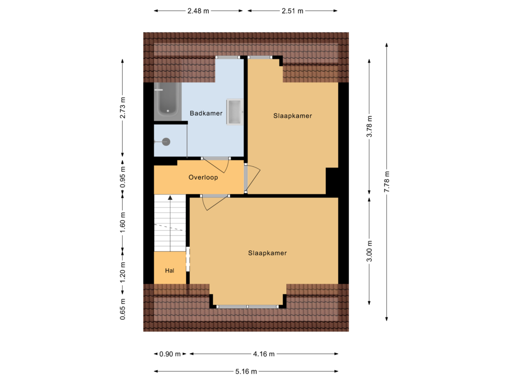 View floorplan of Eerste verdieping of Piet Heinstraat 8