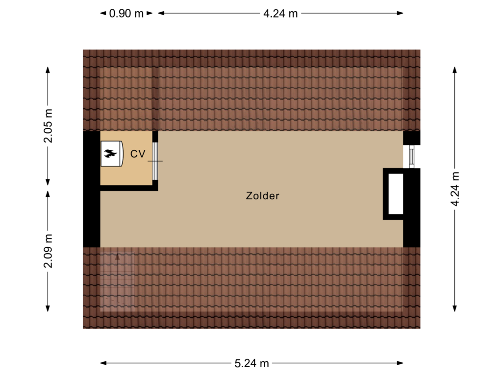 View floorplan of Tweede verdieping of Piet Heinstraat 8