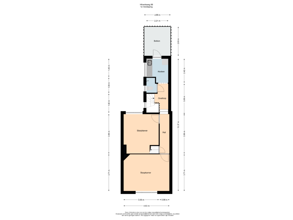 Bekijk plattegrond van 1e Verdieping van Hilvertsweg 88