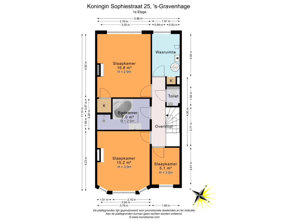 View floorplan of 1e Etage of Koningin Sophiestraat 25