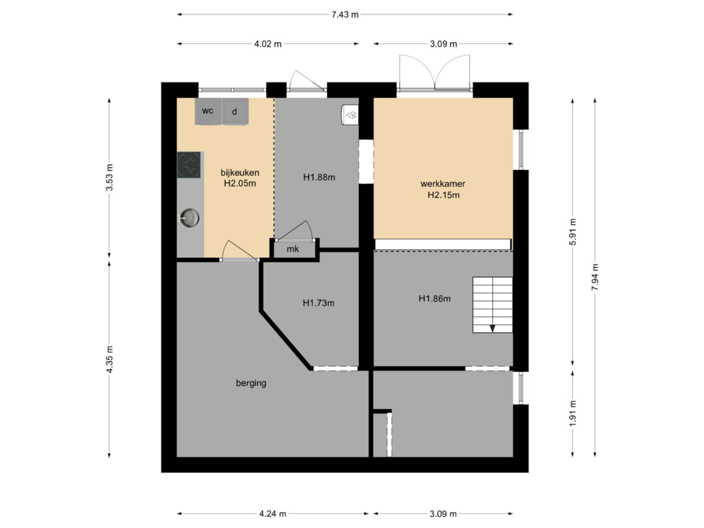 Bekijk plattegrond van Souterrain van Boterdijk 4