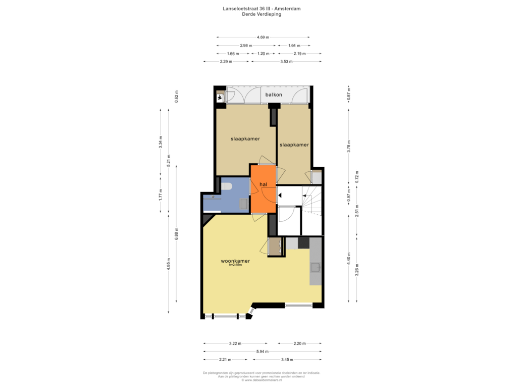 Bekijk plattegrond van DERDE VERDIEPING van Lanseloetstraat 36-3