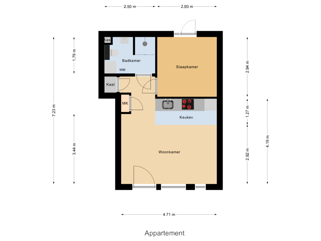 View floorplan of Appartement of Vijhestraat 1-E