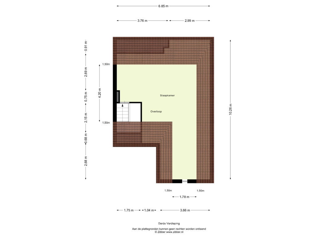 View floorplan of Derde Verdieping of Jan de Verwerstraat 13