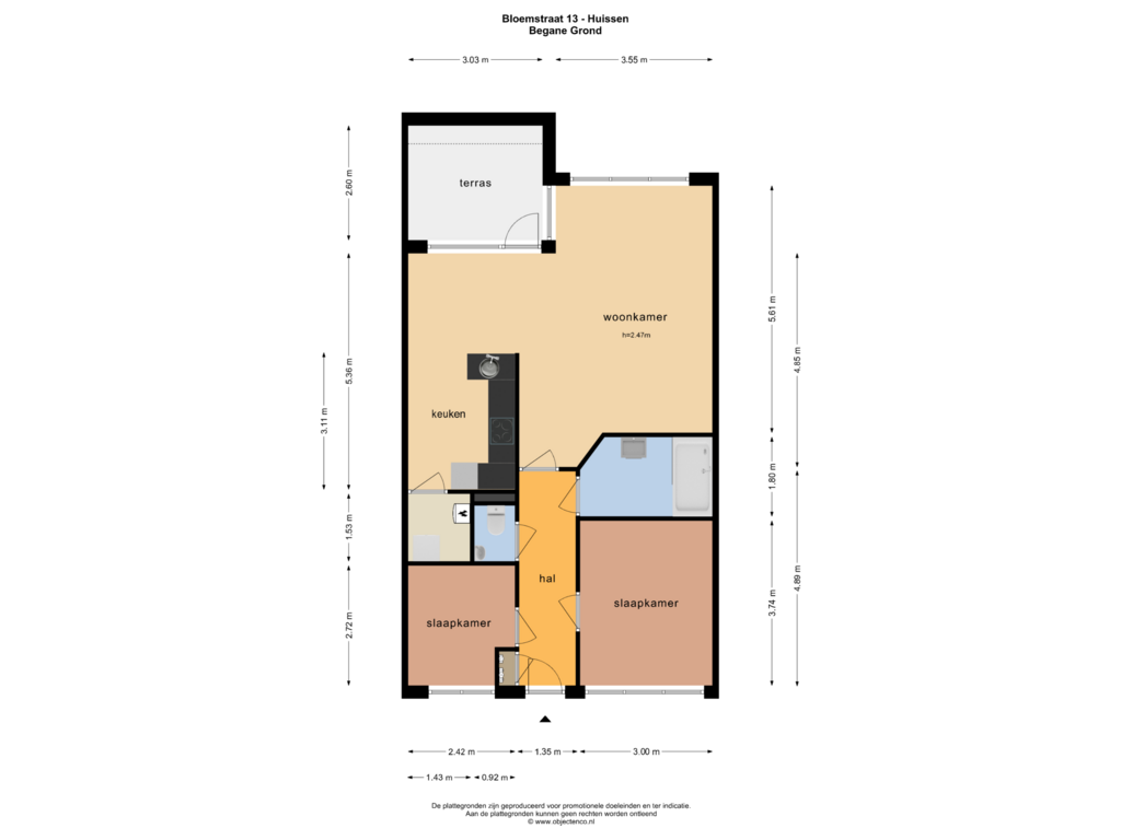 View floorplan of BEGANE GROND of Bloemstraat 13