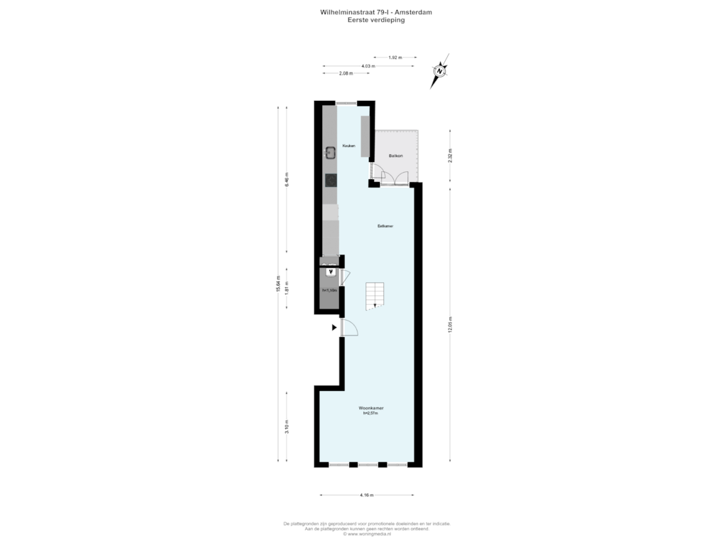 Bekijk plattegrond van Eerste verdieping van Wilhelminastraat 79-1