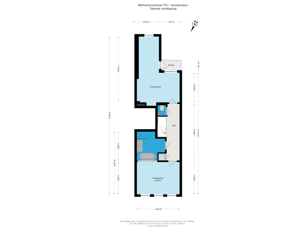 Bekijk plattegrond van Tweede verdieping van Wilhelminastraat 79-1