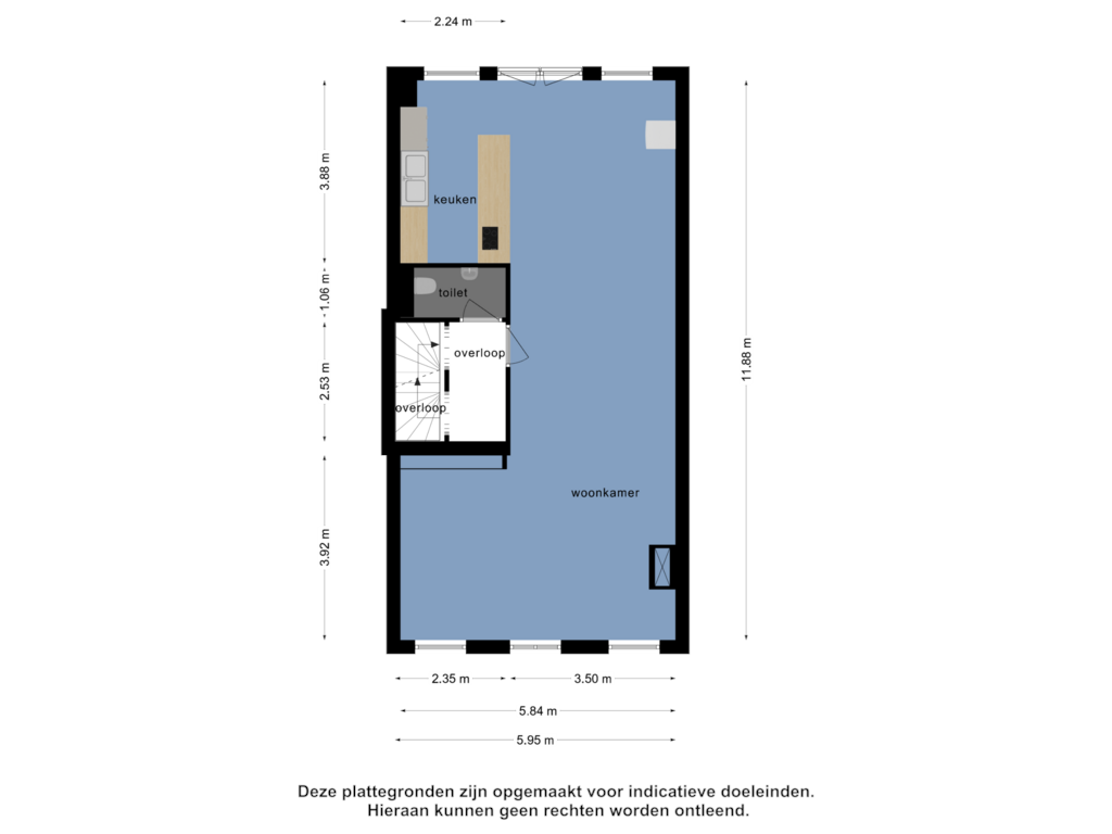 Bekijk plattegrond van 1e verdieping van Kortenaerstraat 26-A