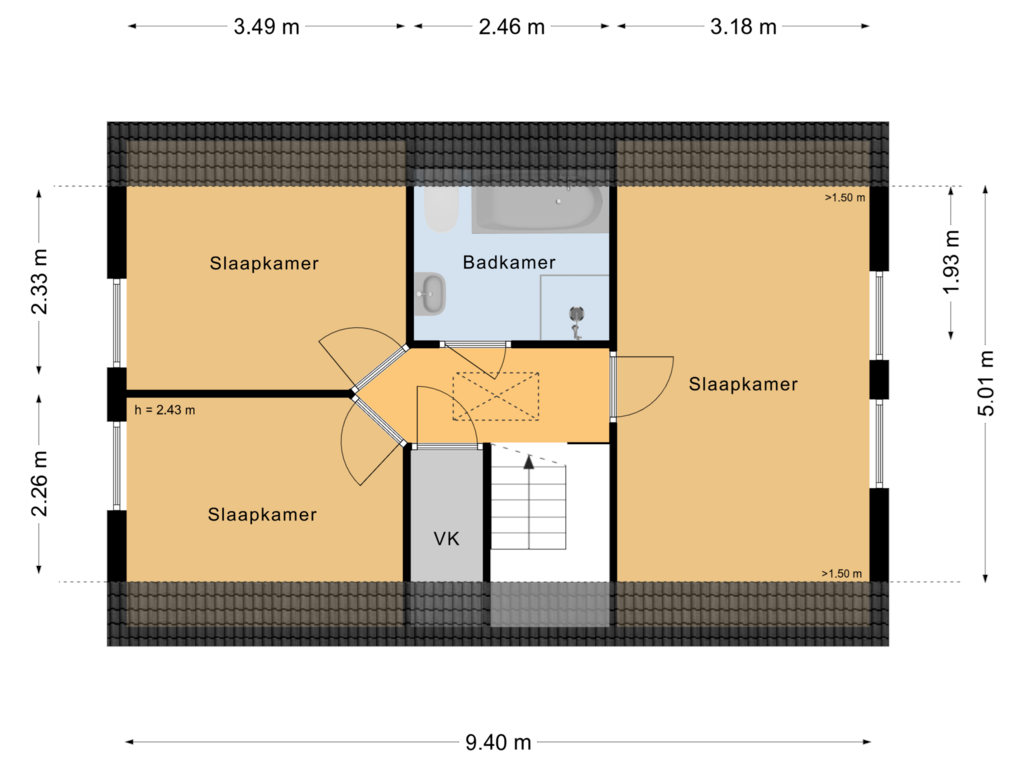 Bekijk plattegrond van  Eerste verdieping van Ruiter 12