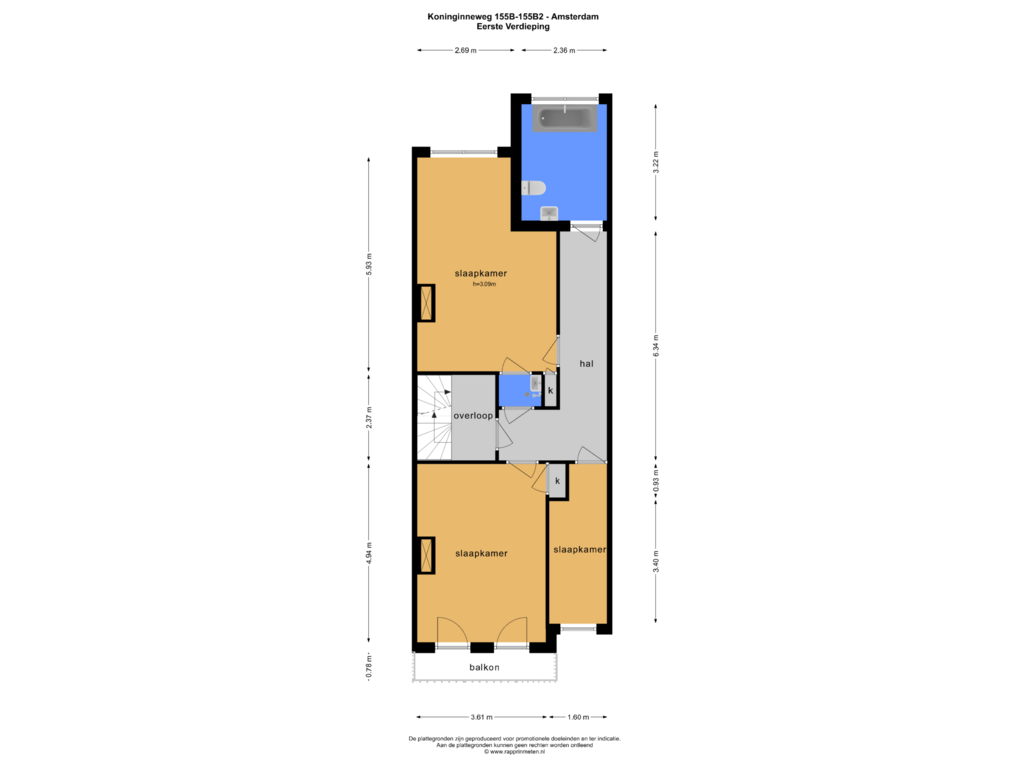 Bekijk plattegrond van Eerste Verdieping van Koninginneweg 155-BH