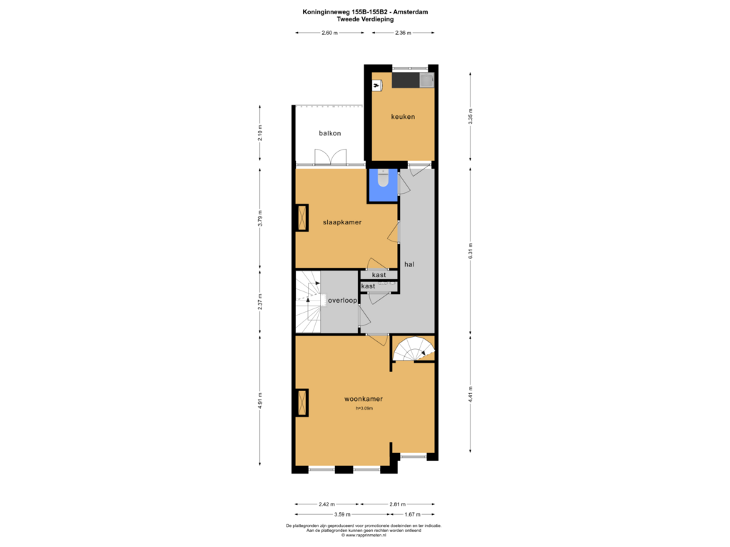 Bekijk plattegrond van Tweede Verdieping van Koninginneweg 155-BH