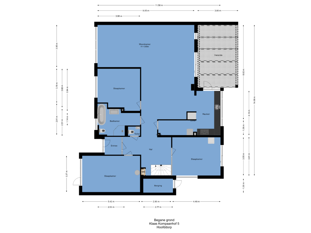 View floorplan of Begane grond of Klaas Kompaanhof 5