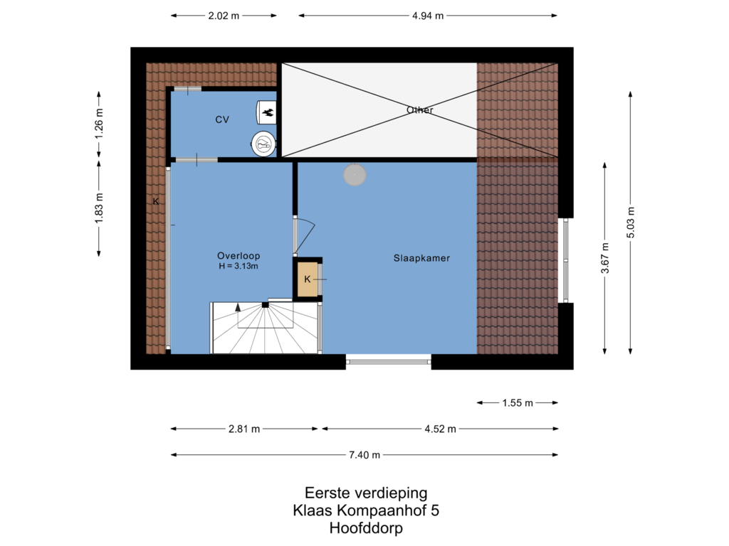 View floorplan of Eerste verdieping of Klaas Kompaanhof 5