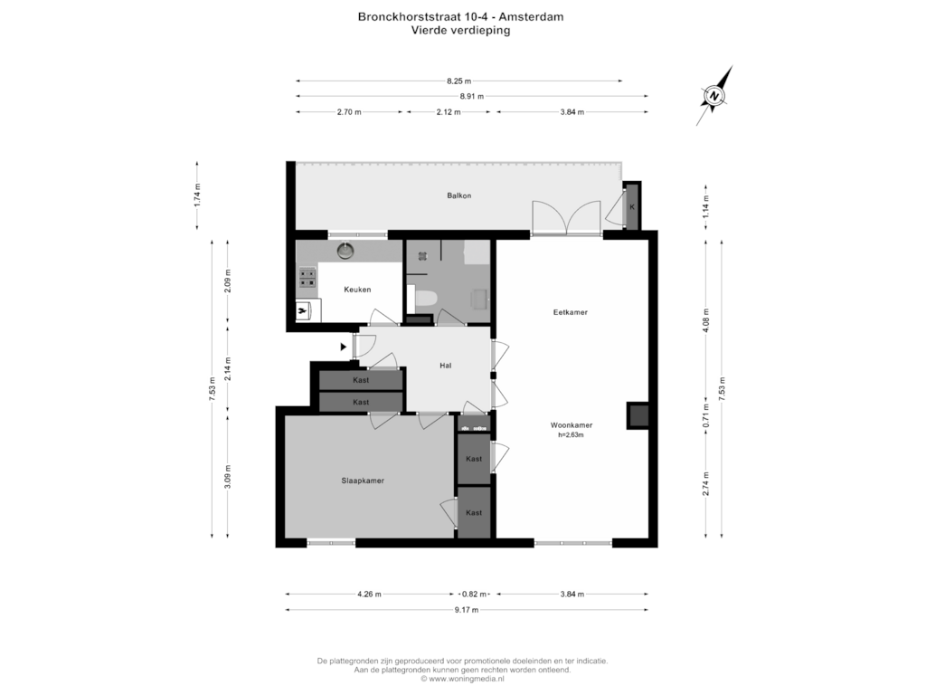 Bekijk plattegrond van Vierde verdieping van Bronckhorststraat 10-4