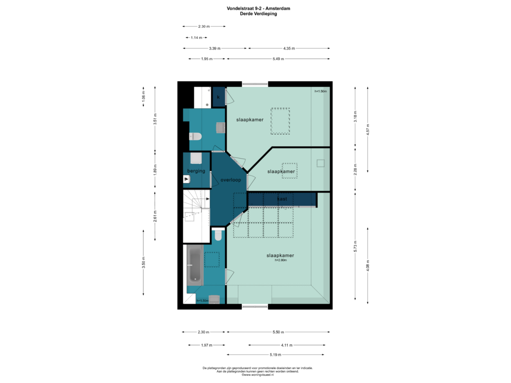 Bekijk plattegrond van DERDE VERDIEPING van Vondelstraat 9-2