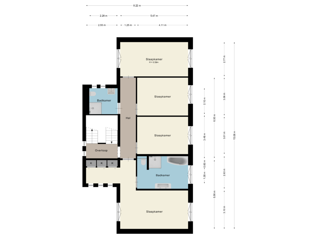 View floorplan of 1e verdieping of Oostersingel 5