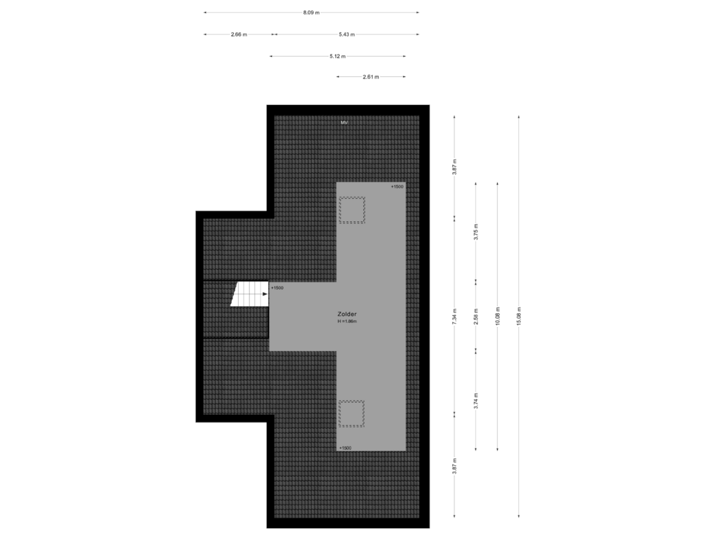 View floorplan of 2e verdieping of Oostersingel 5