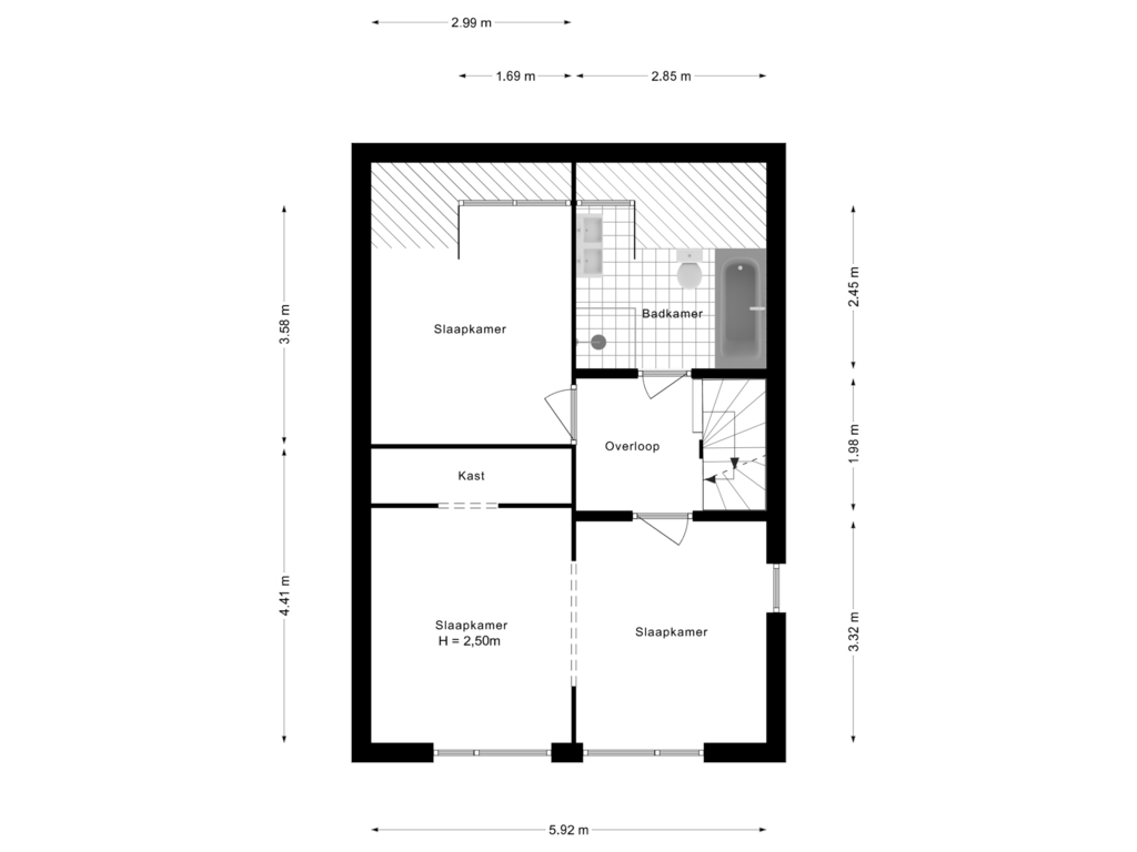 Bekijk plattegrond van 1e Verdieping van Barnsteen 52