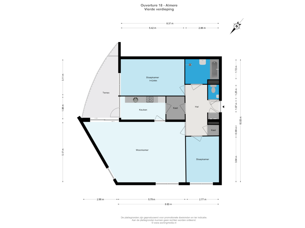 Bekijk plattegrond van Vierde verdieping van Ouverture 18