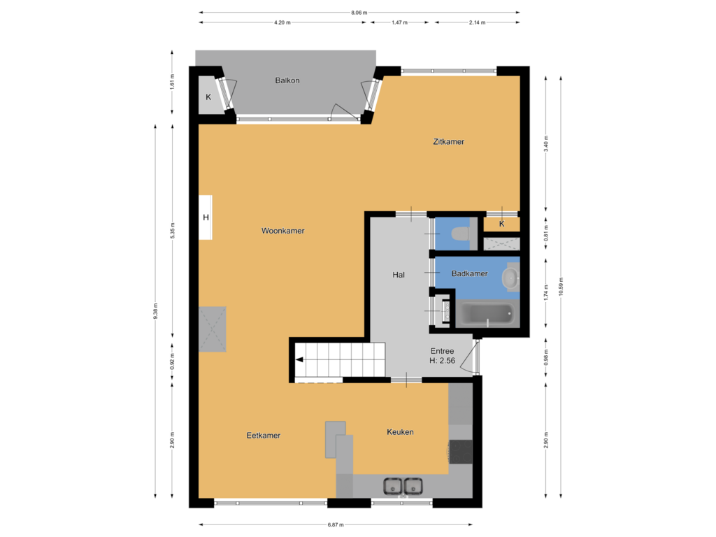 View floorplan of Eerste verdieping of Bergweg 29-C