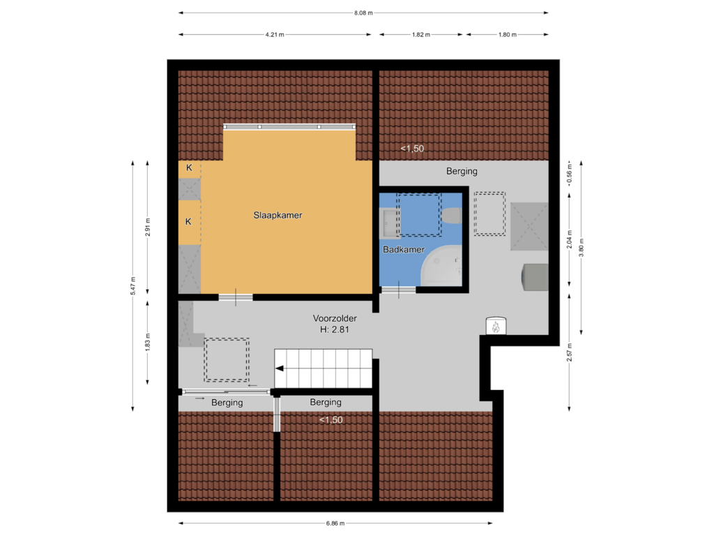 View floorplan of Tweede verdieping of Bergweg 29-C