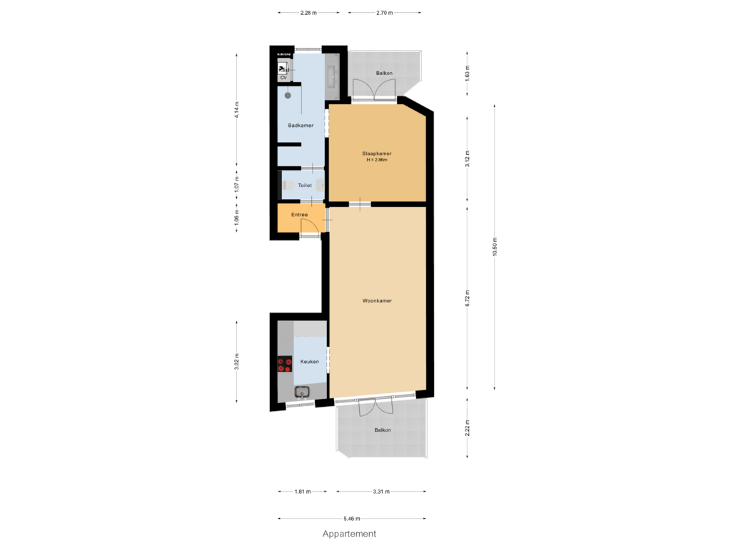 Bekijk plattegrond van Appartement van Willemstraat 15-A