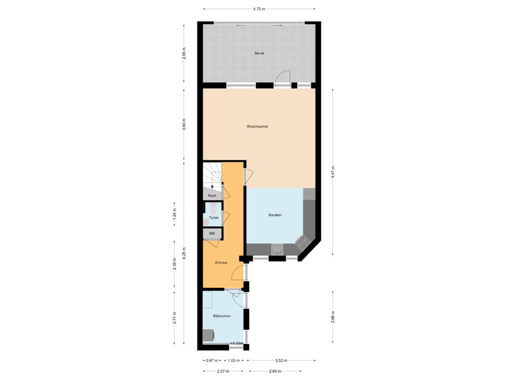 View floorplan of Begane grond of van Leeuwenhoekstraat 3