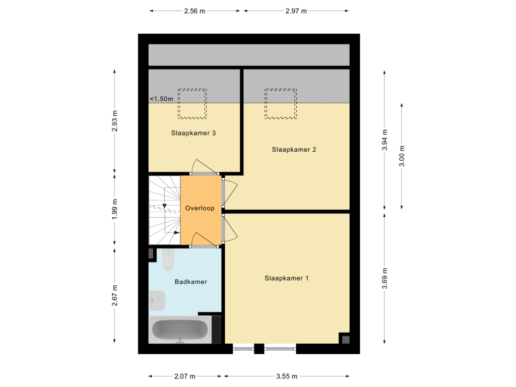 View floorplan of Eerste verdieping of van Leeuwenhoekstraat 3