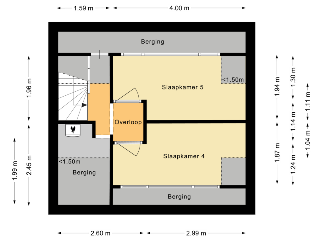 View floorplan of Tweede verdieping of van Leeuwenhoekstraat 3