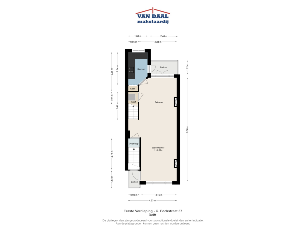 View floorplan of Eerste verdieping of C. Fockstraat 37