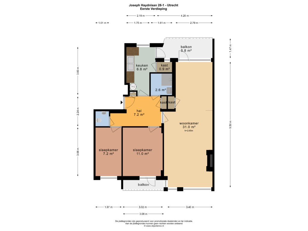 Bekijk plattegrond van EERSTE VERDIEPING van Joseph Haydnlaan 28-1