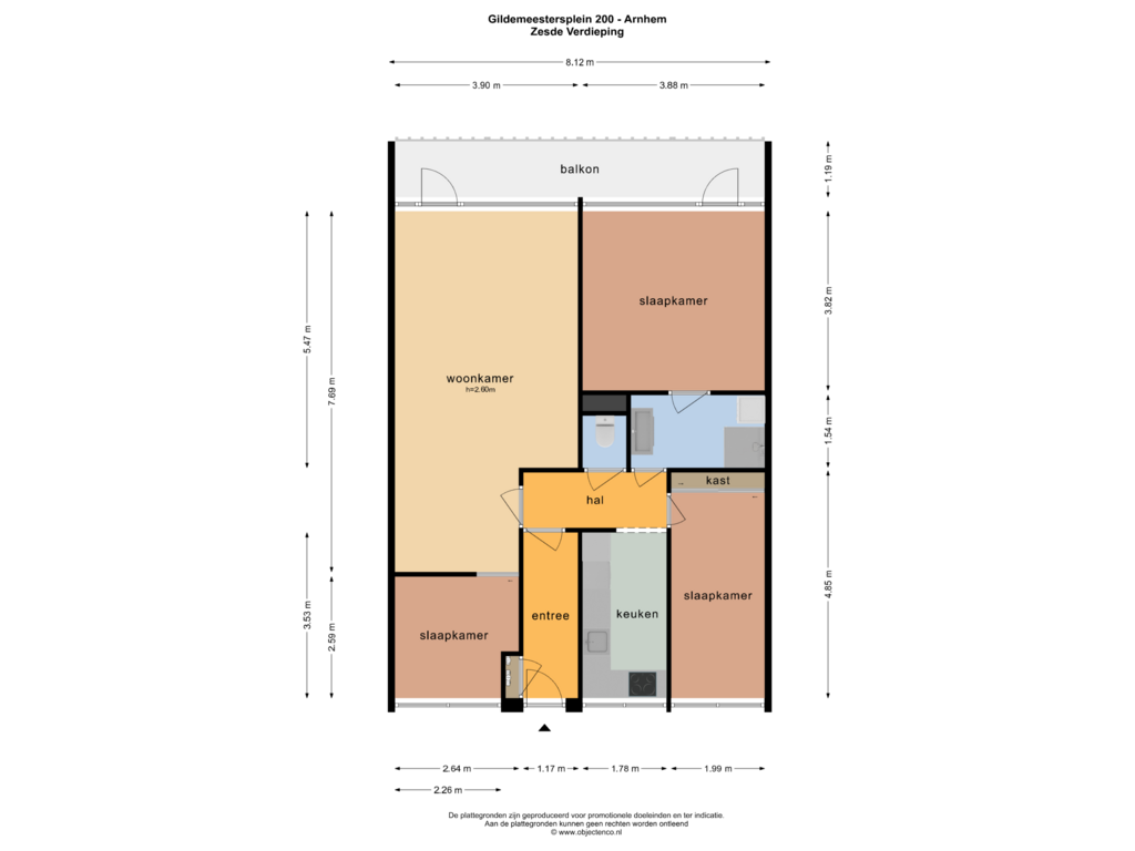 Bekijk plattegrond van ZESDE VERDIEPING van Gildemeestersplein 200