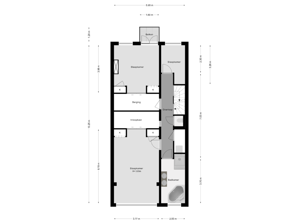 View floorplan of 1e Verdieping of Blommersdijkselaan 36