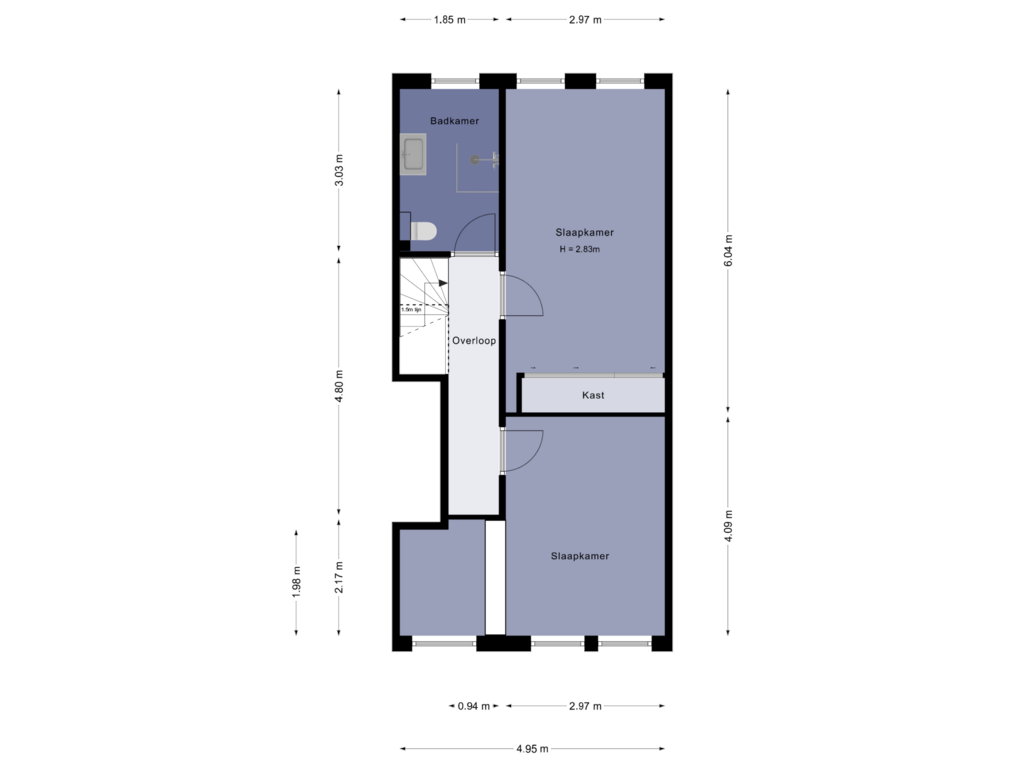 Bekijk plattegrond van 1e verdieping van Essenburgsingel 31-B