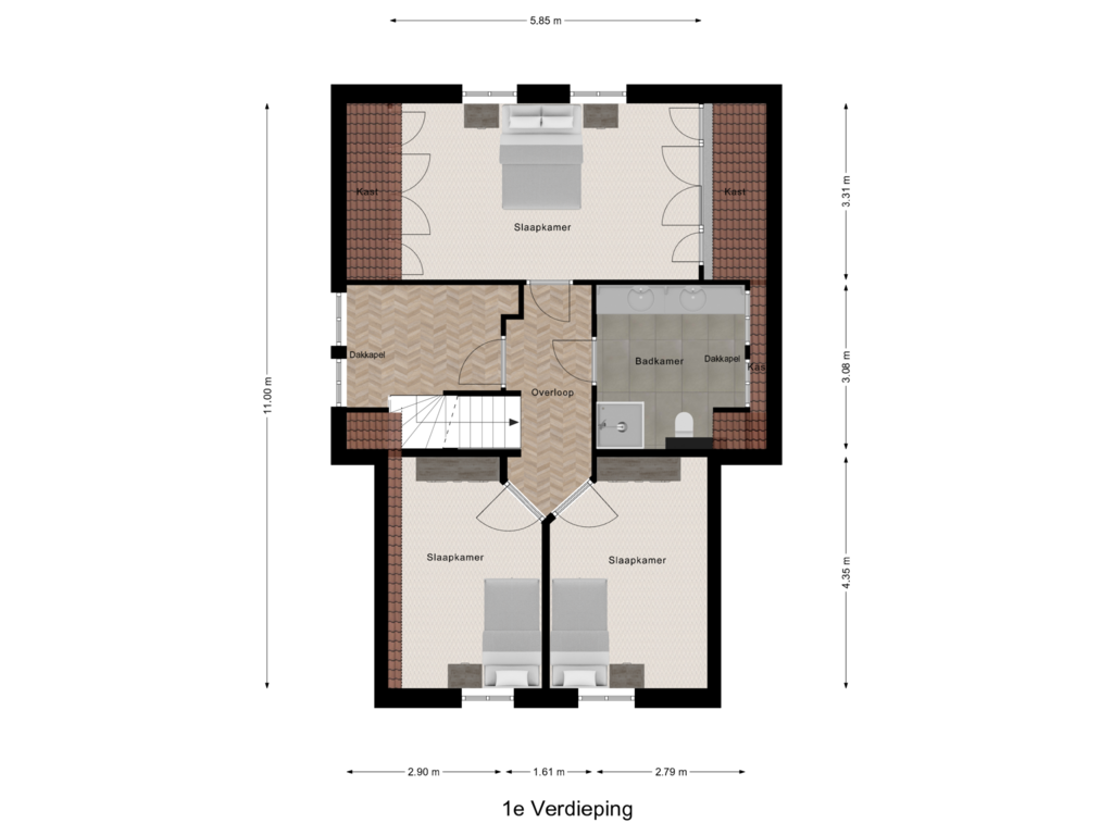 View floorplan of 1e Verdieping of Looi 1-B