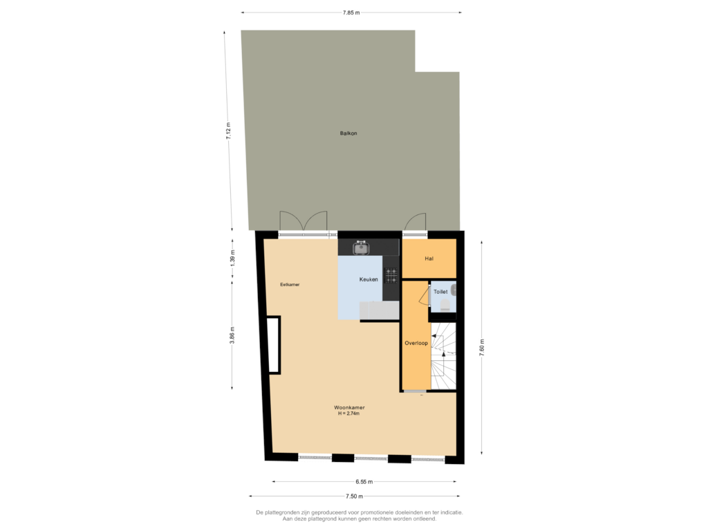 View floorplan of Eerste verdieping of Sint Janstraat 3-D