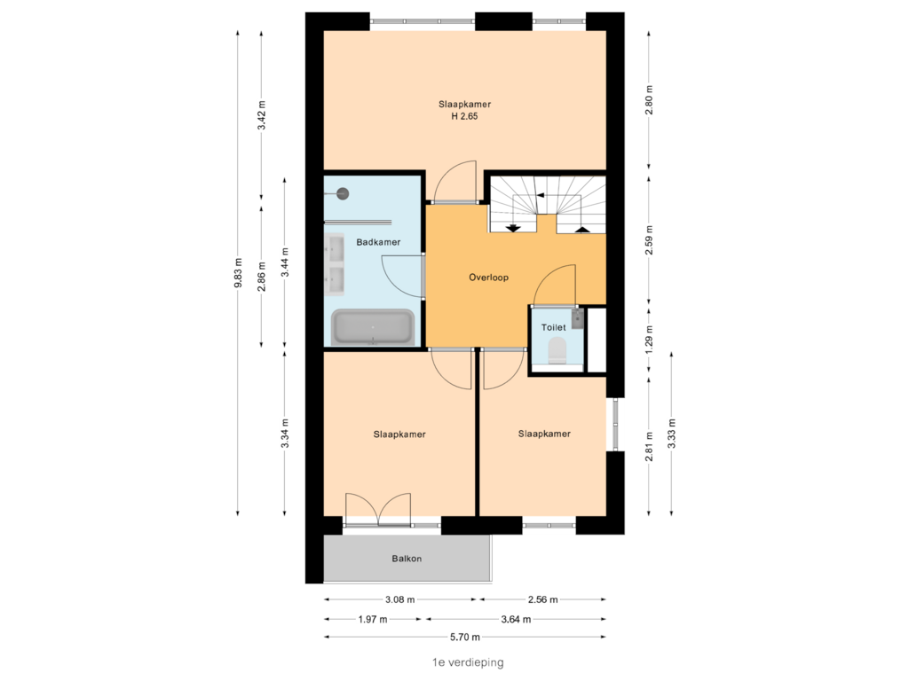 Bekijk plattegrond van 1e verdieping van Markgraaflaan 48