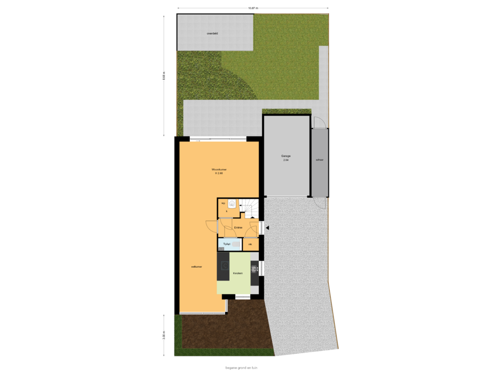 Bekijk plattegrond van begane grond en tuin van Markgraaflaan 48