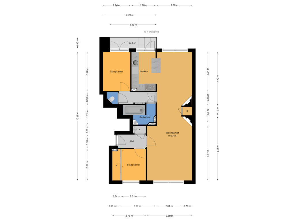 View floorplan of 1e Verdieping of Joan Maetsuyckerstraat 163