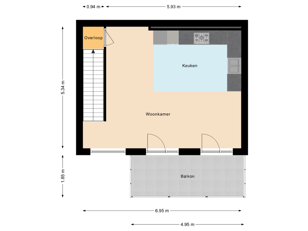 View floorplan of Eerste Woonlaag of Dr. Struyckenstraat 98-B30