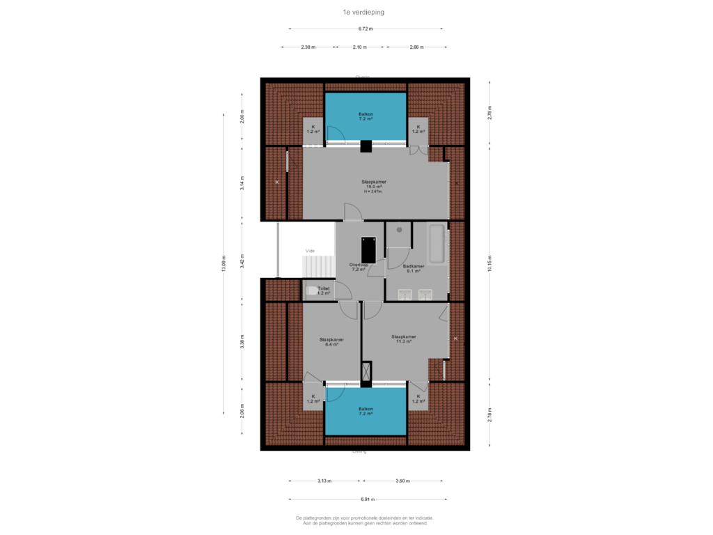 View floorplan of 1e verdieping of Fazantlaan 11