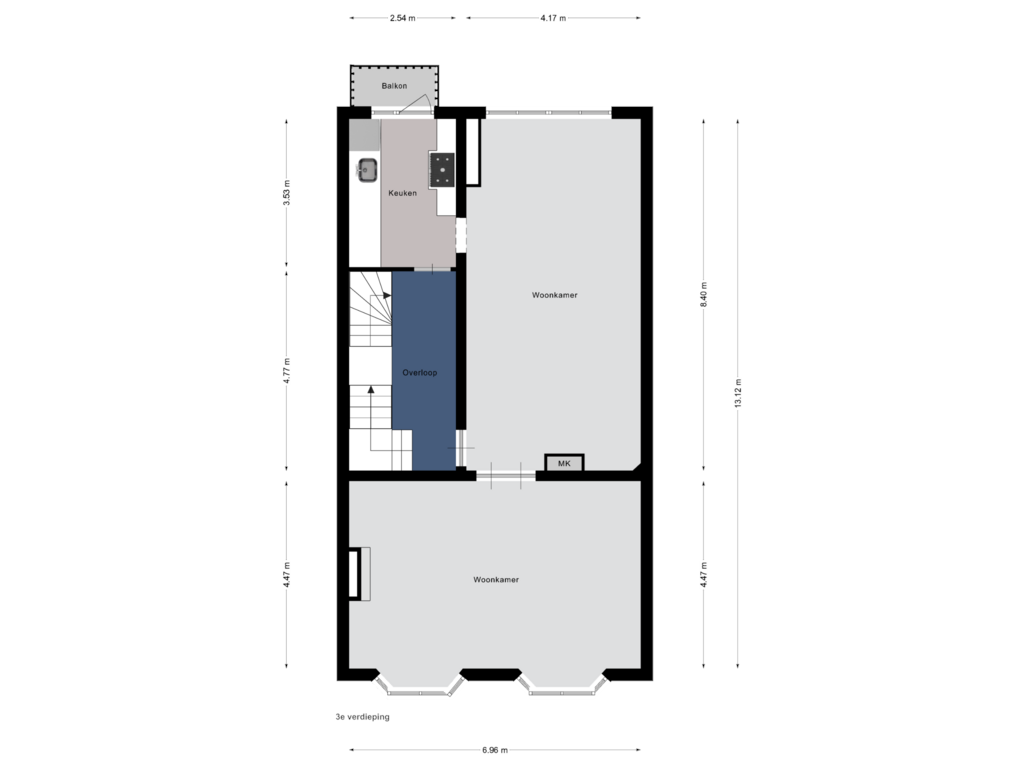 View floorplan of 2e verdieping of Pieter de Hoochstraat 3-2