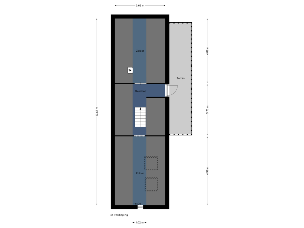 View floorplan of 4e verdieping of Pieter de Hoochstraat 3-2