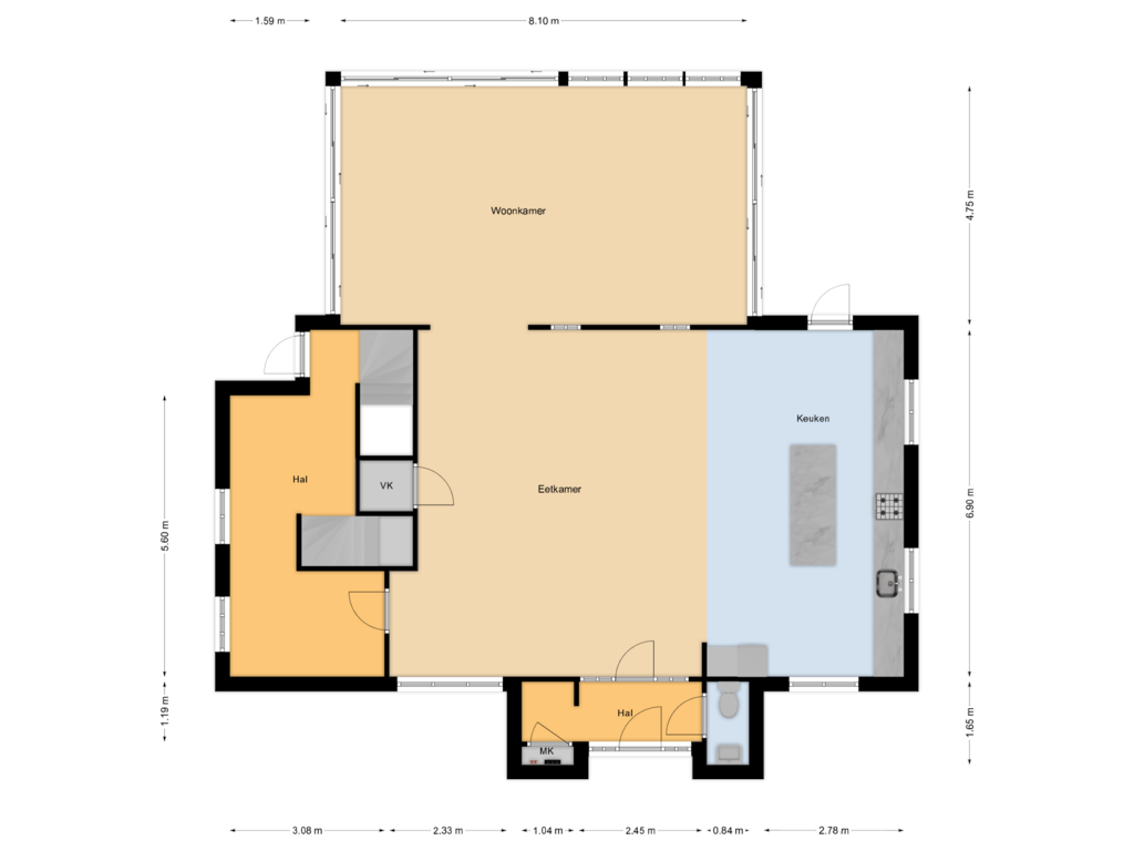 View floorplan of Begane Grond of Dwarsweg 19