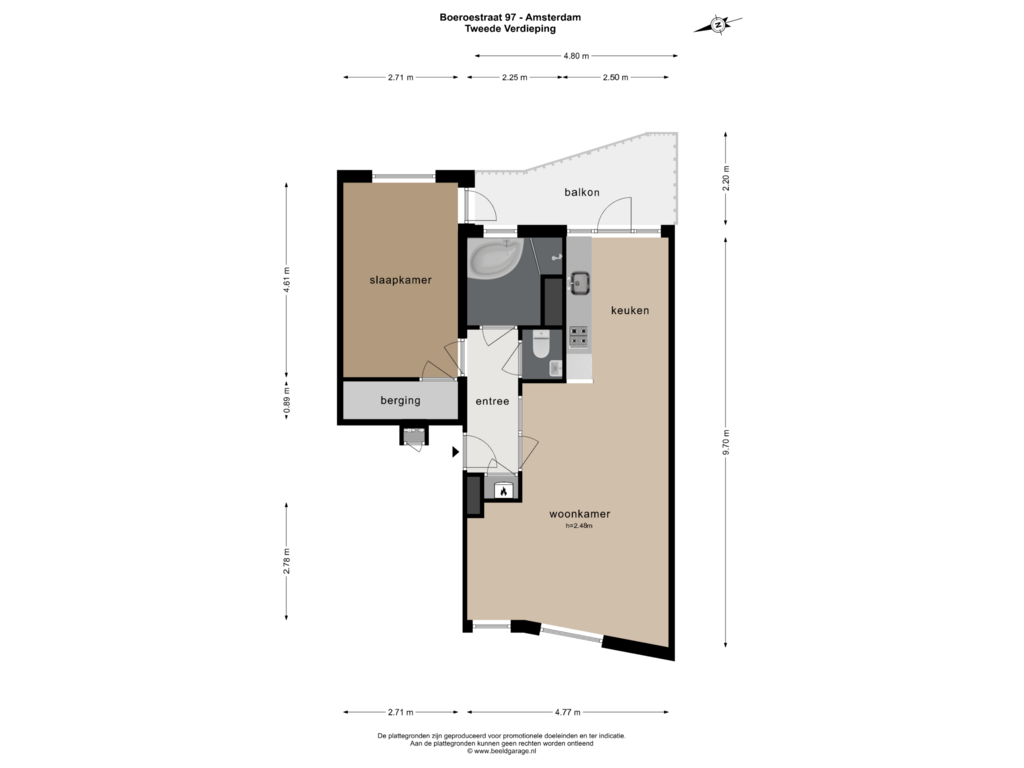 Bekijk plattegrond van TWEEDE VERDIEPING van Boeroestraat 97