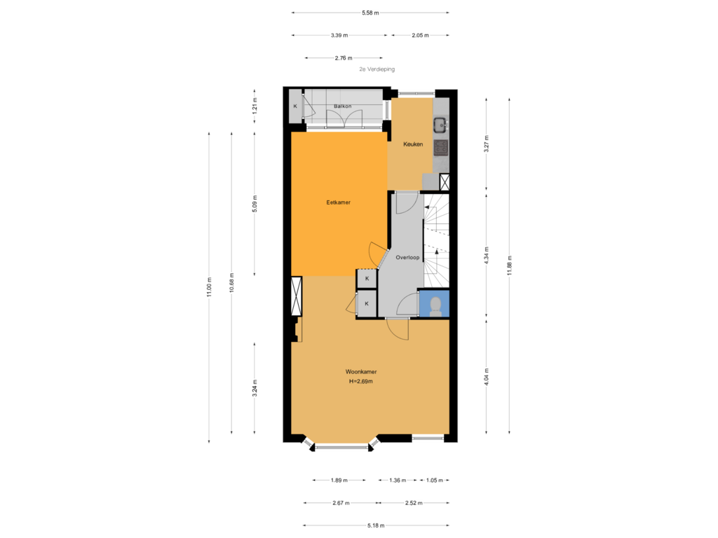 Bekijk plattegrond van 2e Verdieping van Thierenskade 128