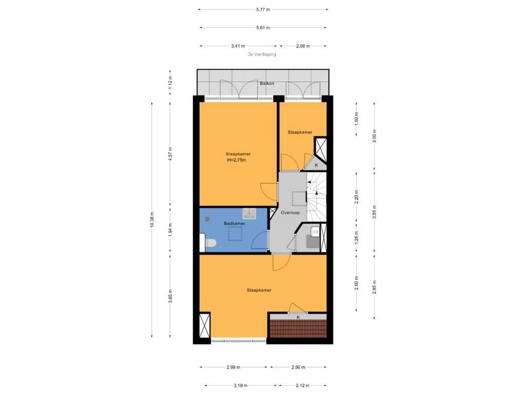 Bekijk plattegrond van 3e Verdieping van Thierenskade 128